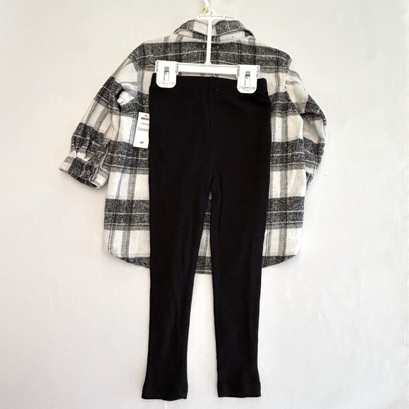 DKNY 4T 2 Piece Set - Flannel Plaid Button-Down Shirt & Leggings. NWT - Picture 2 of 13